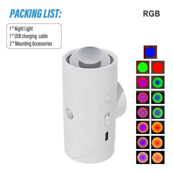 Rechargeable Motion Sensor LED Wall Light – Dimmable & RGB Ambient Glow