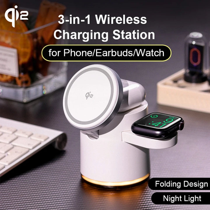 PowerDock Qi2 – 3-in-1 Fast Wireless Charging Station