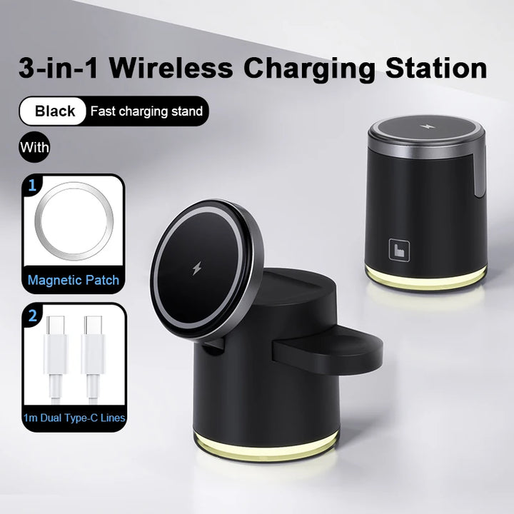 PowerDock Qi2 – 3-in-1 Fast Wireless Charging Station